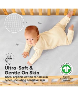 2-Pack Protect+ Waterproof Crib Mattress Protector Covers, Quin Quilted Cotton Baby Mattress Topper, Toddler Crib Sheets