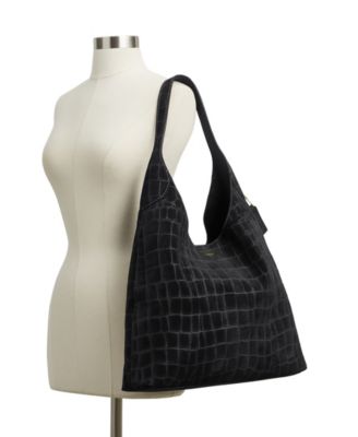 Brooklyn Extra-Large Crocodile-Embossed Suede Shoulder Bag 39