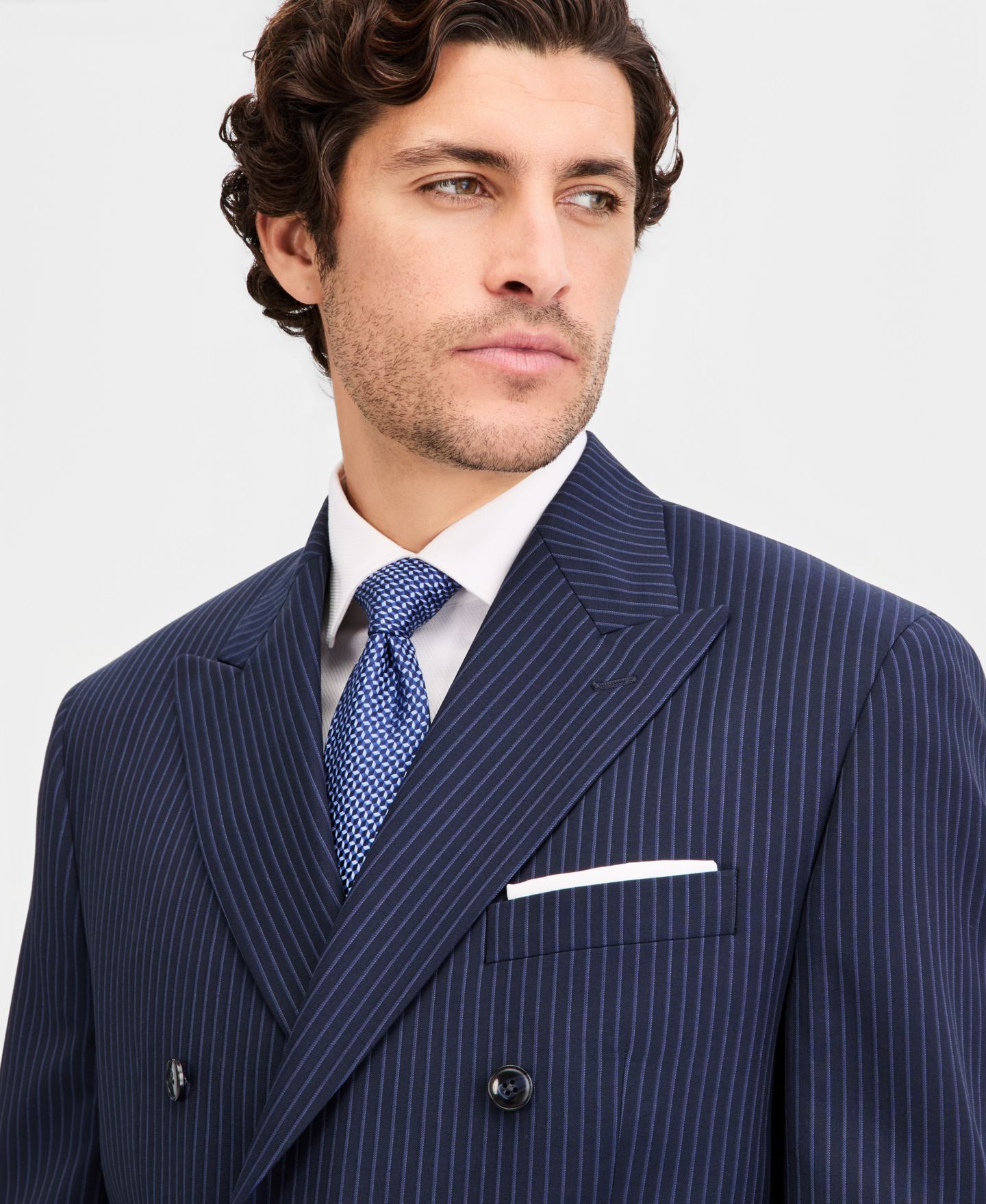 Мужская куртка Michael Kors Classic-Fit Pinstripe Double-Breasted Suit Separate, цвет: Тёмно-синий — фото 5