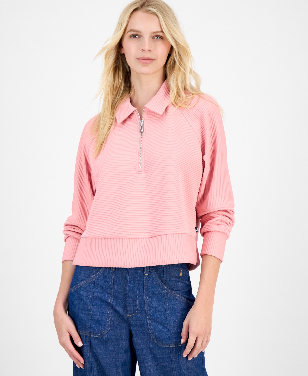 Nautica Jeans Women's Quarter Zip Ottoman Sweatshirt In Pink
