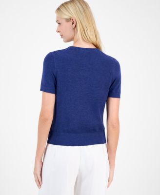 Women's Bow Cable-Knit Short-Sleeve Sweater