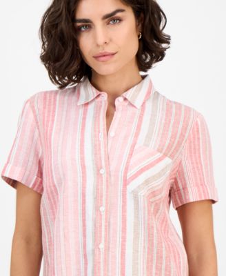 Women's Striped Short-Sleeve Camp Shirt