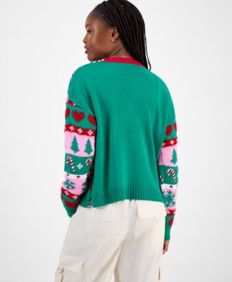 Juniors' Llama Pullover Holiday Sweater