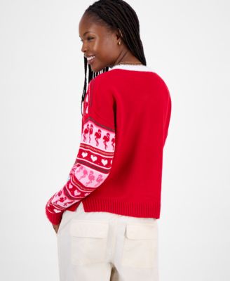 Juniors' Festive Flamingo Pullover Sweater