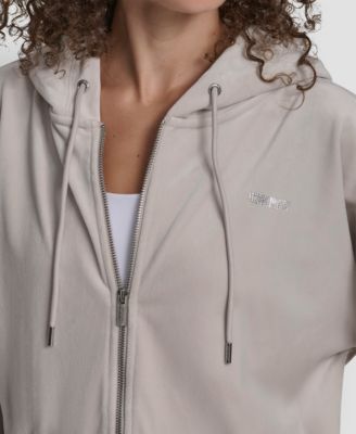 Women's Platinum Velour Rhinestone Logo Full-Zip Hoodie