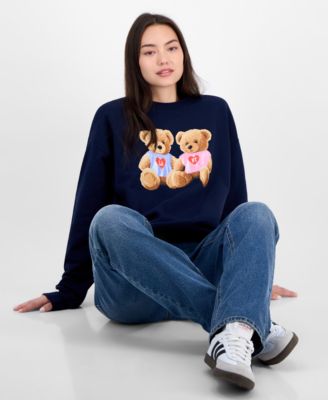 Juniors' Teddy Bear NYC & LA Graphic Sweatshirt