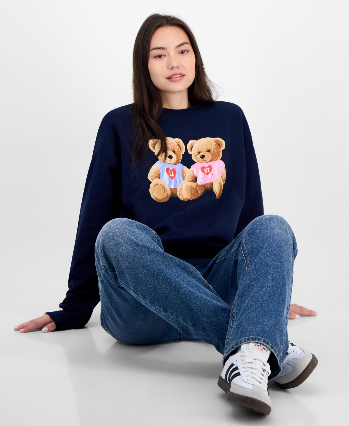 Love Tribe Juniors' Teddy Bear Nyc & La Graphic Sweatshirt