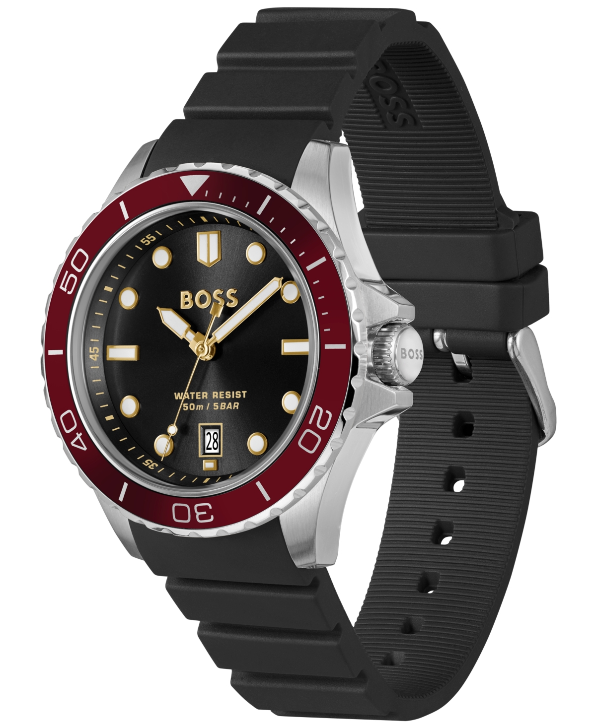 Hugo Boss Men's Troper Sport Quartz Basic Calendar Black Silicone Watch, 42mm In Black