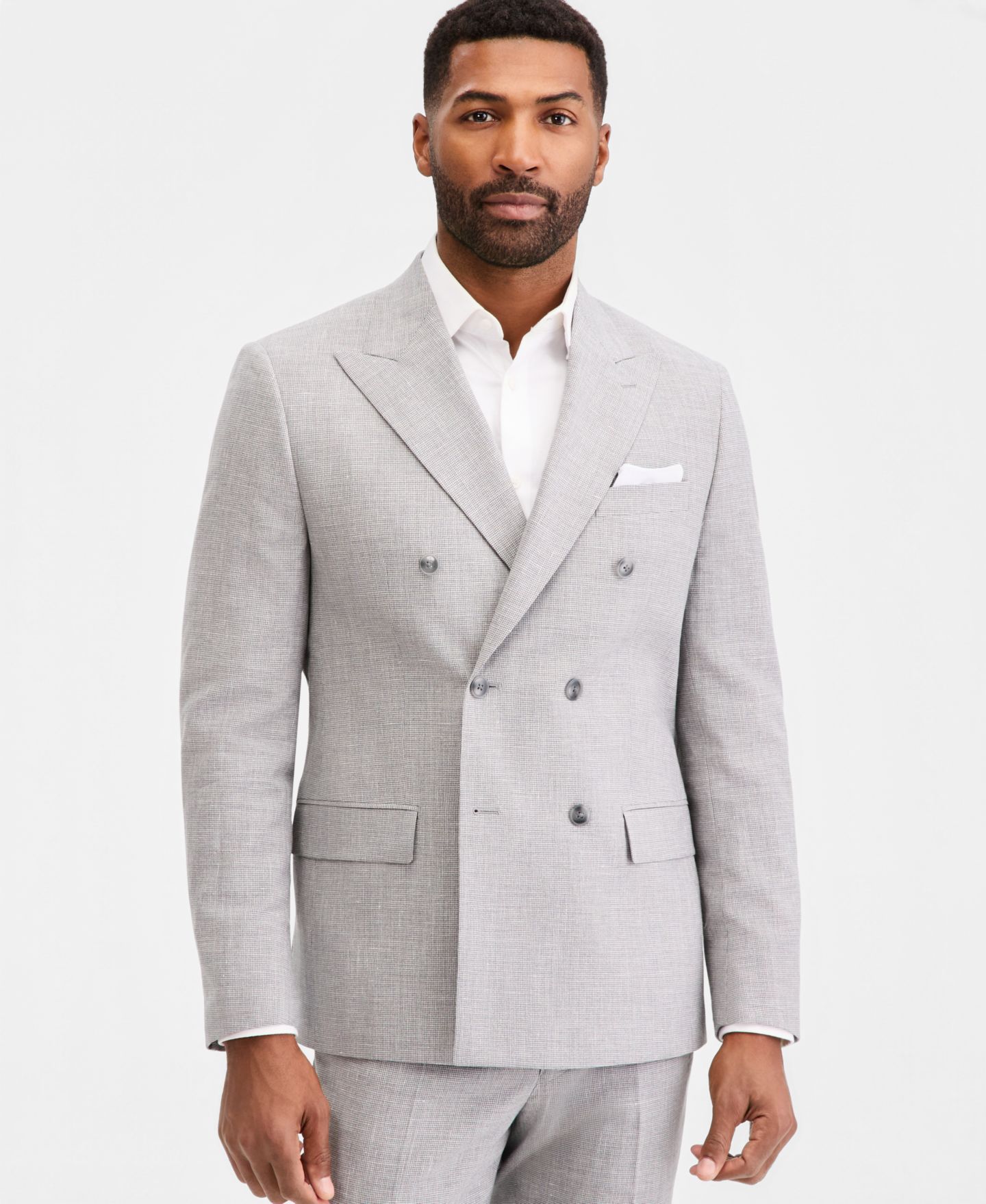 Мужская куртка Michael Kors Classic-Fit Double Breasted Mini Houndstooth Suit Separate, цвет: Светлый серый — фото 1
