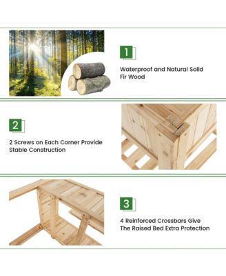 47'' Wooden Raised Garden Bed w/Bottom Shelf & Bed Liner Outdoor Elevated Planter Box