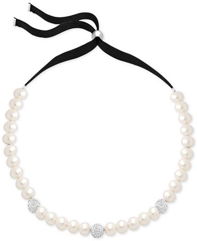 Swarovski Imitation Pearl and Pavé Crystal Black Ribbon Headband