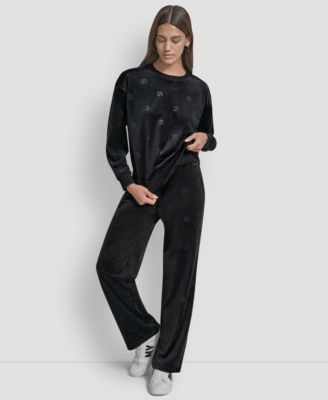 Petite Debossed Velour Logo Detail Pull-On Sweater