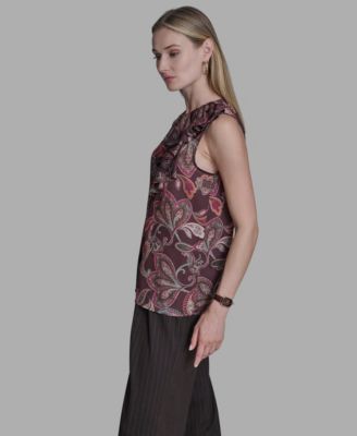 Women's Printed Ruffle Button-Down Top