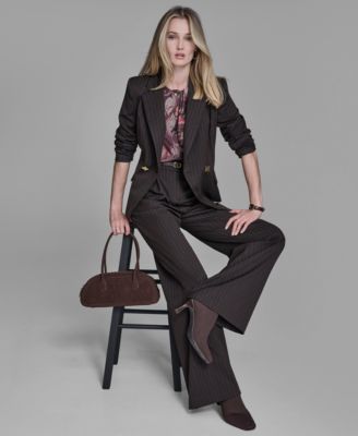 Women's Pinstripe Peak Lapel Notch Collar Jacket