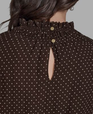 Women's Polka Dot Mock Neck Blouse