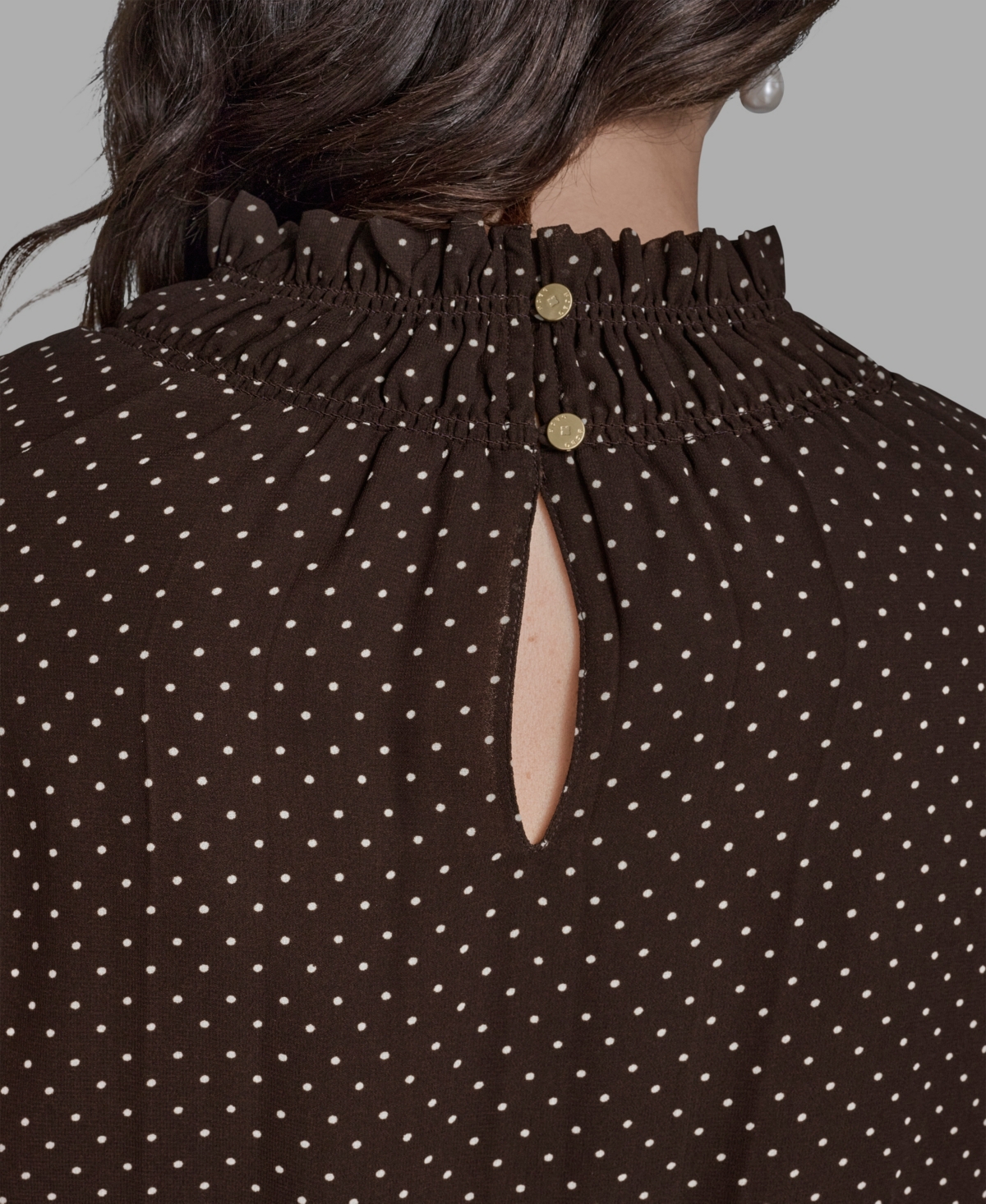 Bcbg Women's Polka Dot Mock Neck Blouse
