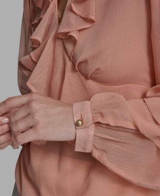 Women's Long Sleeve Ruffle V-Neck Blouse