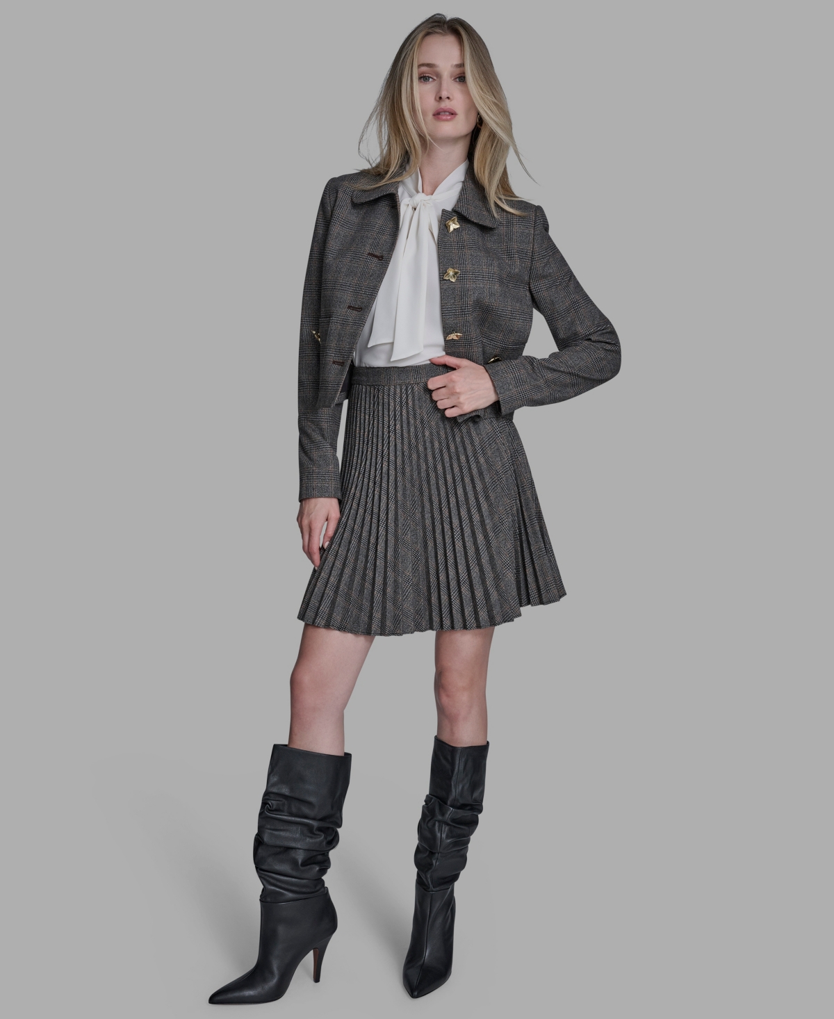 Bcbg Women's Novelty Plaid Button Down Jacket In Gray