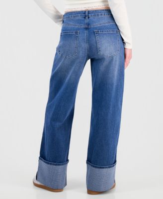Juniors' Rhinestone-Cuff Wide-Leg Jeans