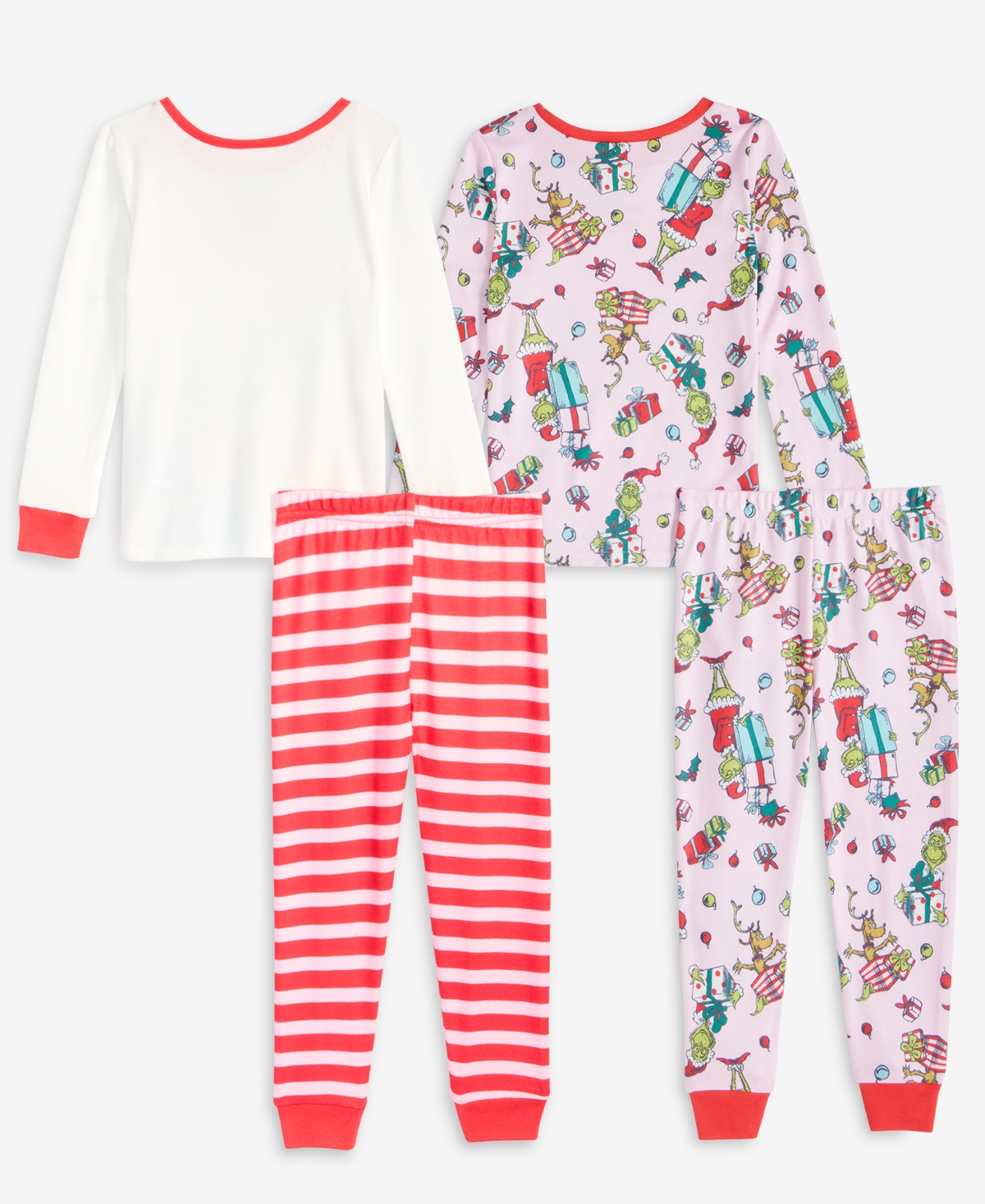 Grinch Girls' Toddler 2T-4T Long-Sleeve Tops and Pants, 4-Piece Set
