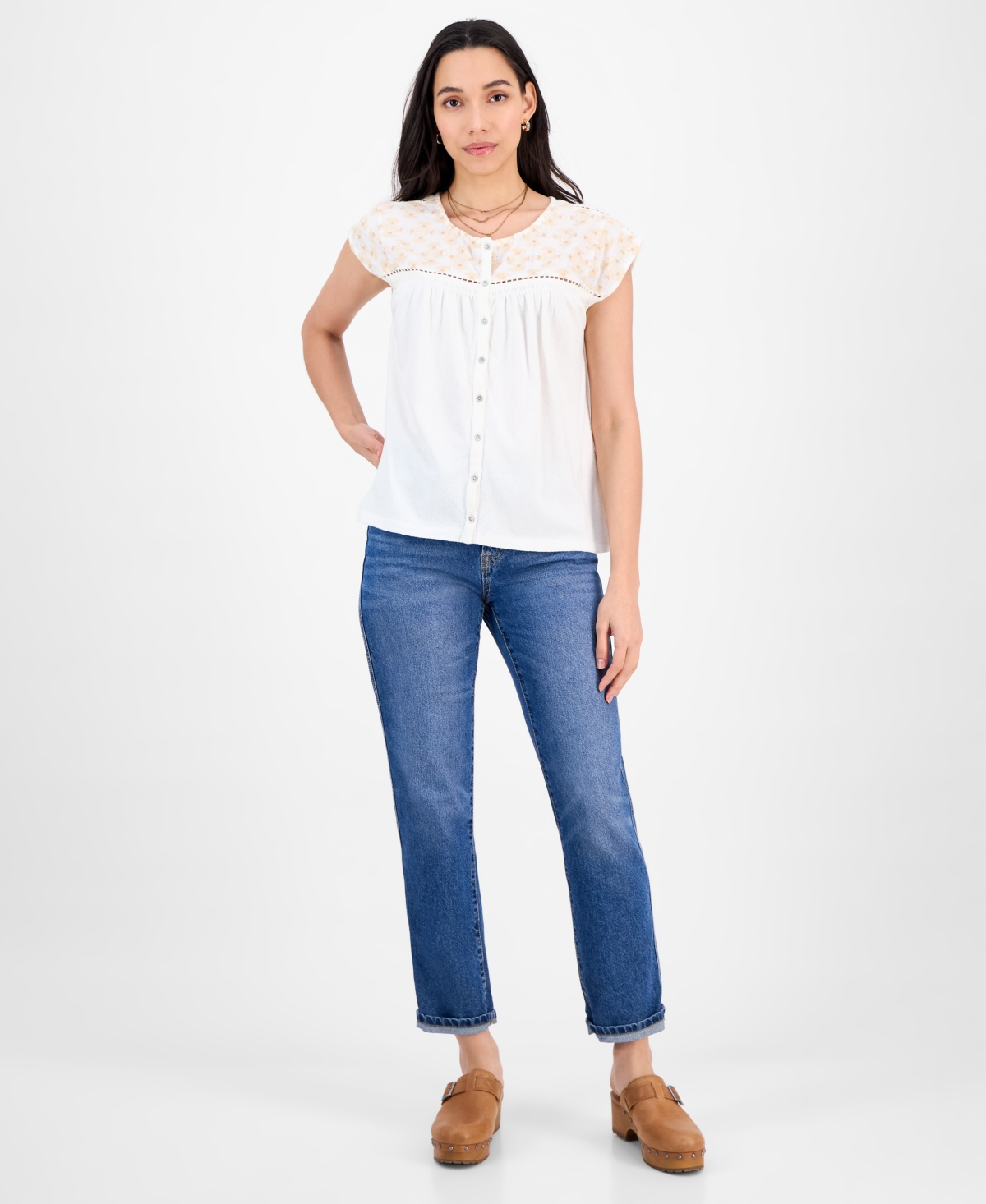 Lucky Brand Women's Cotton Ladder-trim Blouse In White