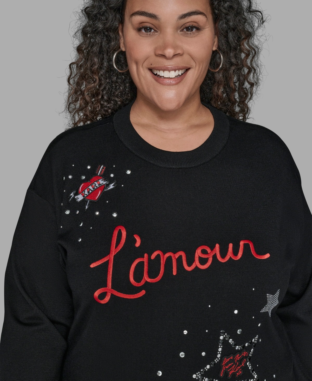 Karl Lagerfeld Plus Size Embellished Amour Sweater In Black