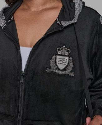 Plus Size Double Waistband Velour Jacket