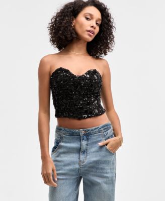 Bar III - Women's Sequin Tweed Bustier