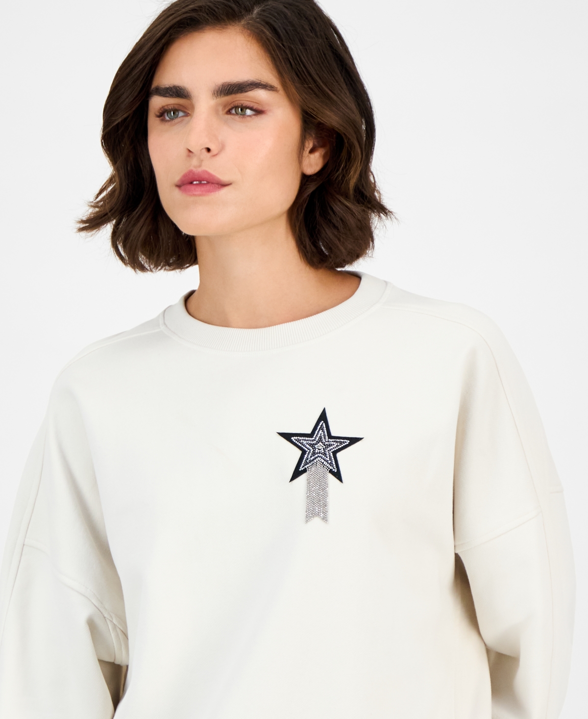 Hugo Boss Women's Cotton Star Crewneck Sweatshirt In White