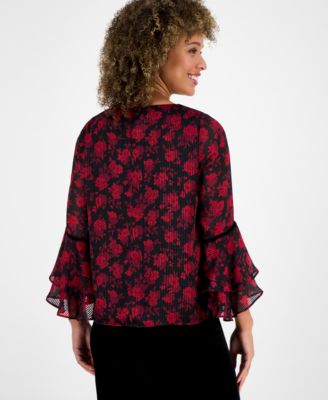 Women's Printed Flare-Sleeve Blouse, Regular & Petite
