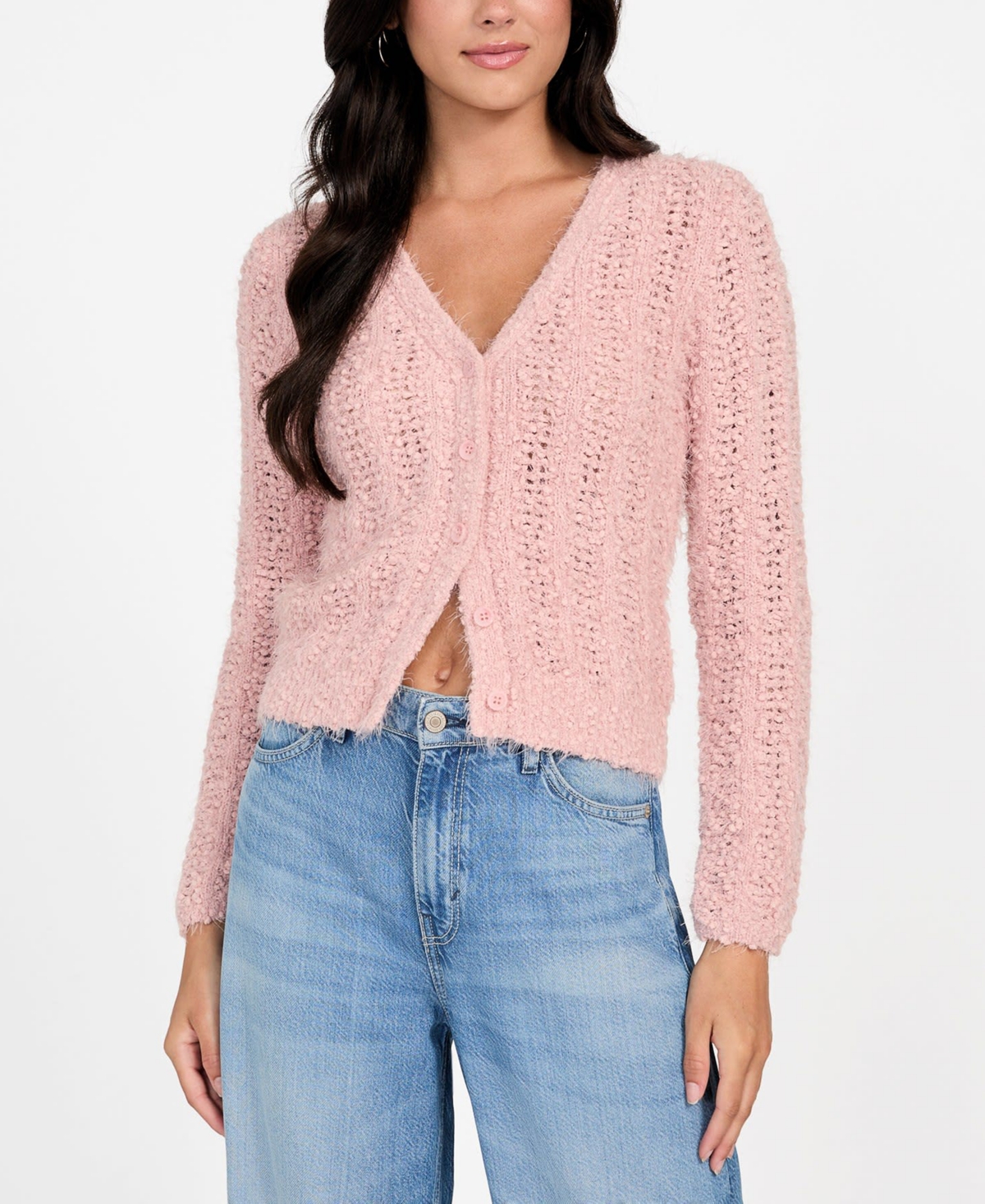 Guess Women's Bea Open Stitch Long Sleeve Cardigan Sweater In Pink