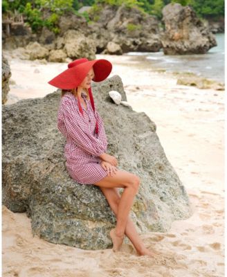 Lola Wide Brim Jute Straw Hat In Red