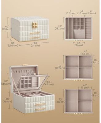 3-Tier Jewelry Box with Mirror &amp;#x2013; Jewelry Organizer with 2 Drawers, Cloud White