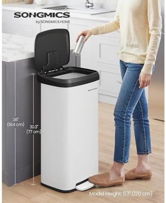 18-Gallon Stainless Steel Garbage Can, White and Black