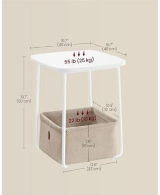 Square Side Table Fabric Basket, Matte White and Camel Brown