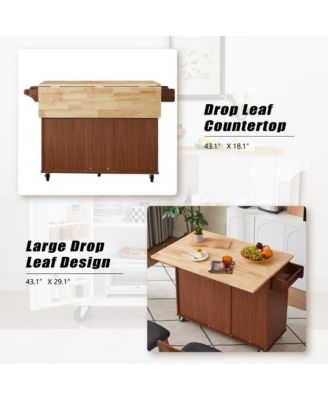 53.8" Rolling Kitchen Island with Drop Leaf, Storage Cabinet, 3 Drawers & Wood Top, Mobile Kitchen Cart on Wheels