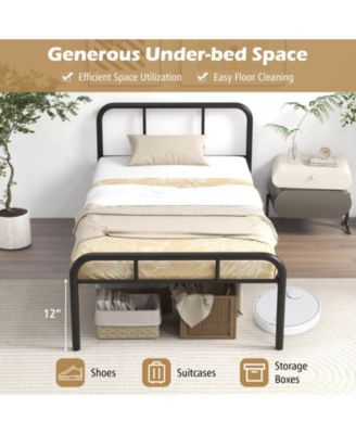 Modern Metal Bed Frame with Curved Headboard and Footboard