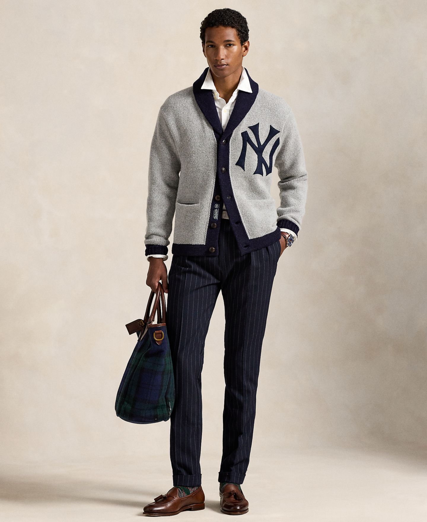 Мужской кардиган Polo Ralph Lauren Yankees, цвет: Серый комбинированный — фото 2