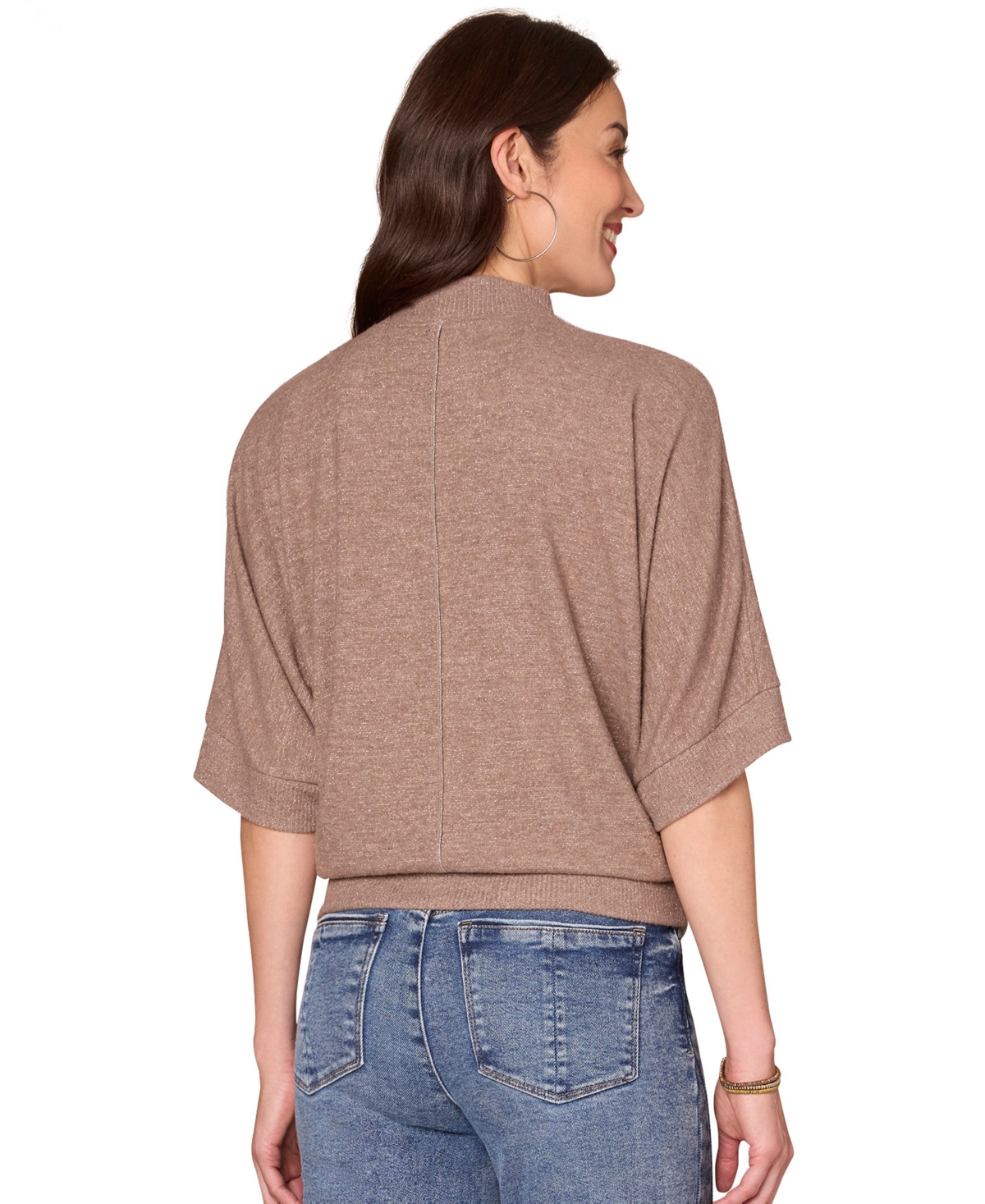 Democracy Women's Dolman Sleeve Mock Neck Top In Brown