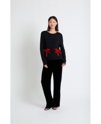 Women's Wool-Cashmere Velvet Bow Sweater
