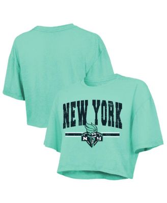 Majestic - Women's Mint New York Liberty Chalk Stripe Boxy Crop Top