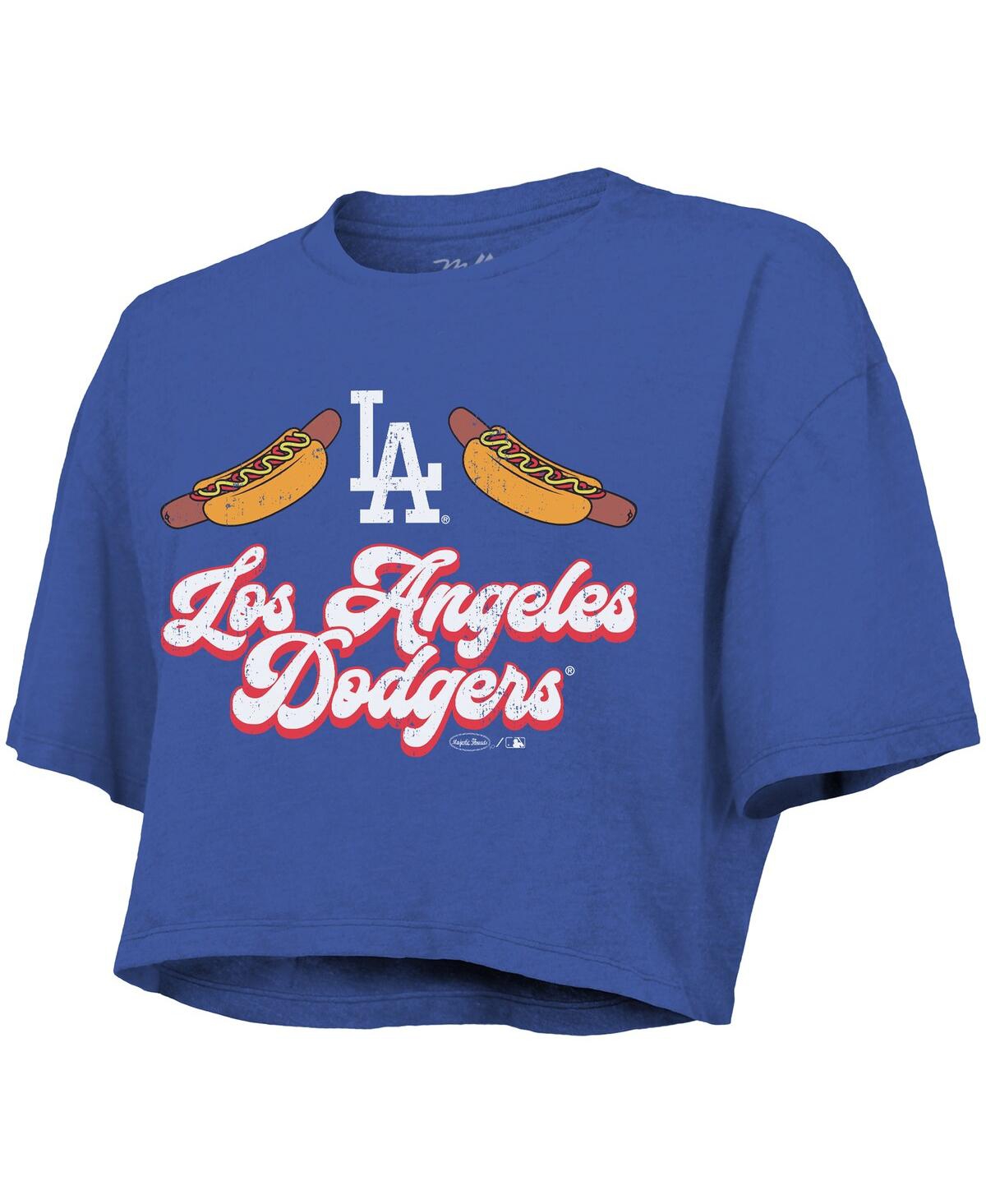 Majestic Threads Royal Los Angeles Dodgers Boxy Crop T-shirt In Blue