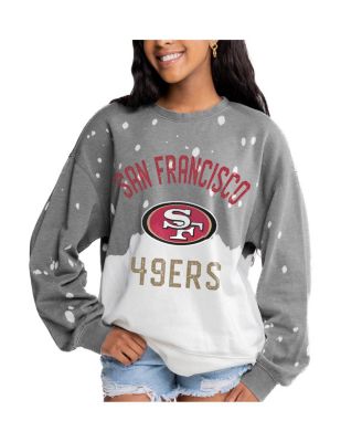Gameday Couture - Women's Gray San Francisco 49ers Oversized Coin Toss Faded French Terry Tri-Blend Pullover Sweatshirt
