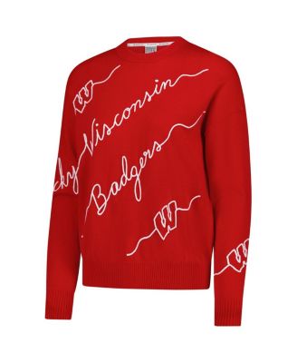 Women's Red Wisconsin Badgers Love Note Embroidered Pullover Sweater