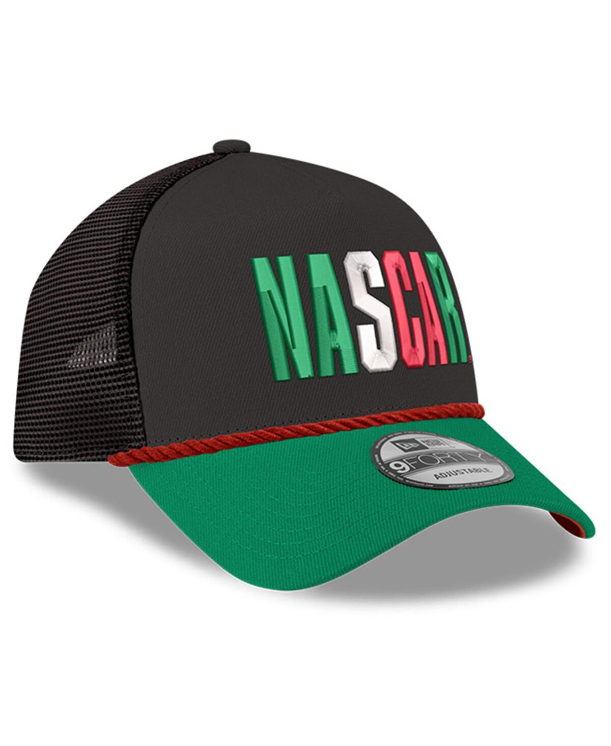 New Era Men's Black/green Nascar Mexico City Race 9forty A-frame Trucker Adjustable Hat In Multi
