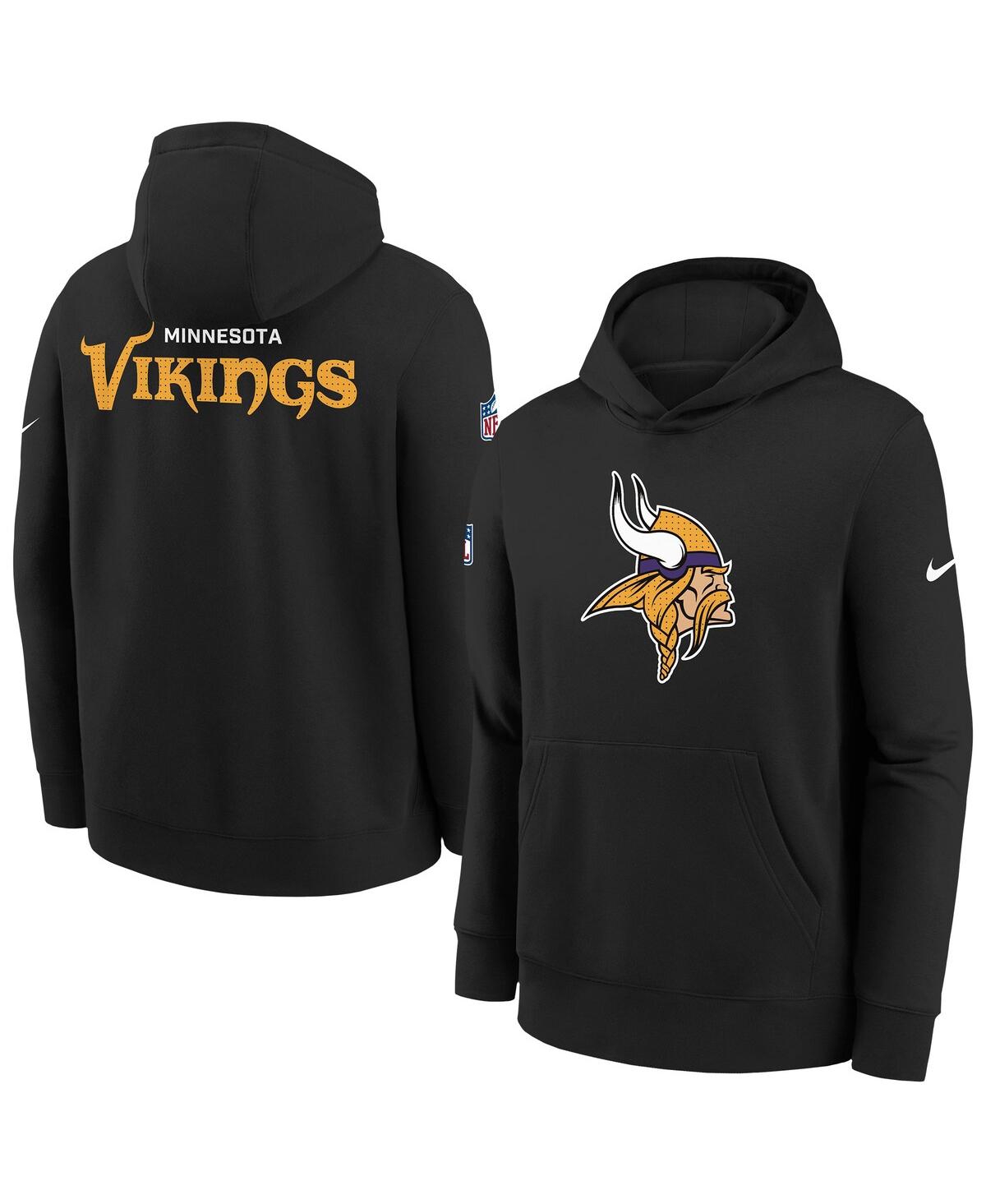 Nike Big Boys And Girls Black Minnesota Vikings Sideline Club Fleece Hoodie In Black
