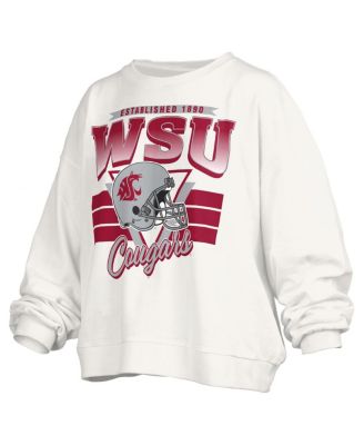 Women's White Washington State Cougars Oversized Janice Retro Waist-Length Pullover Sweatshirt