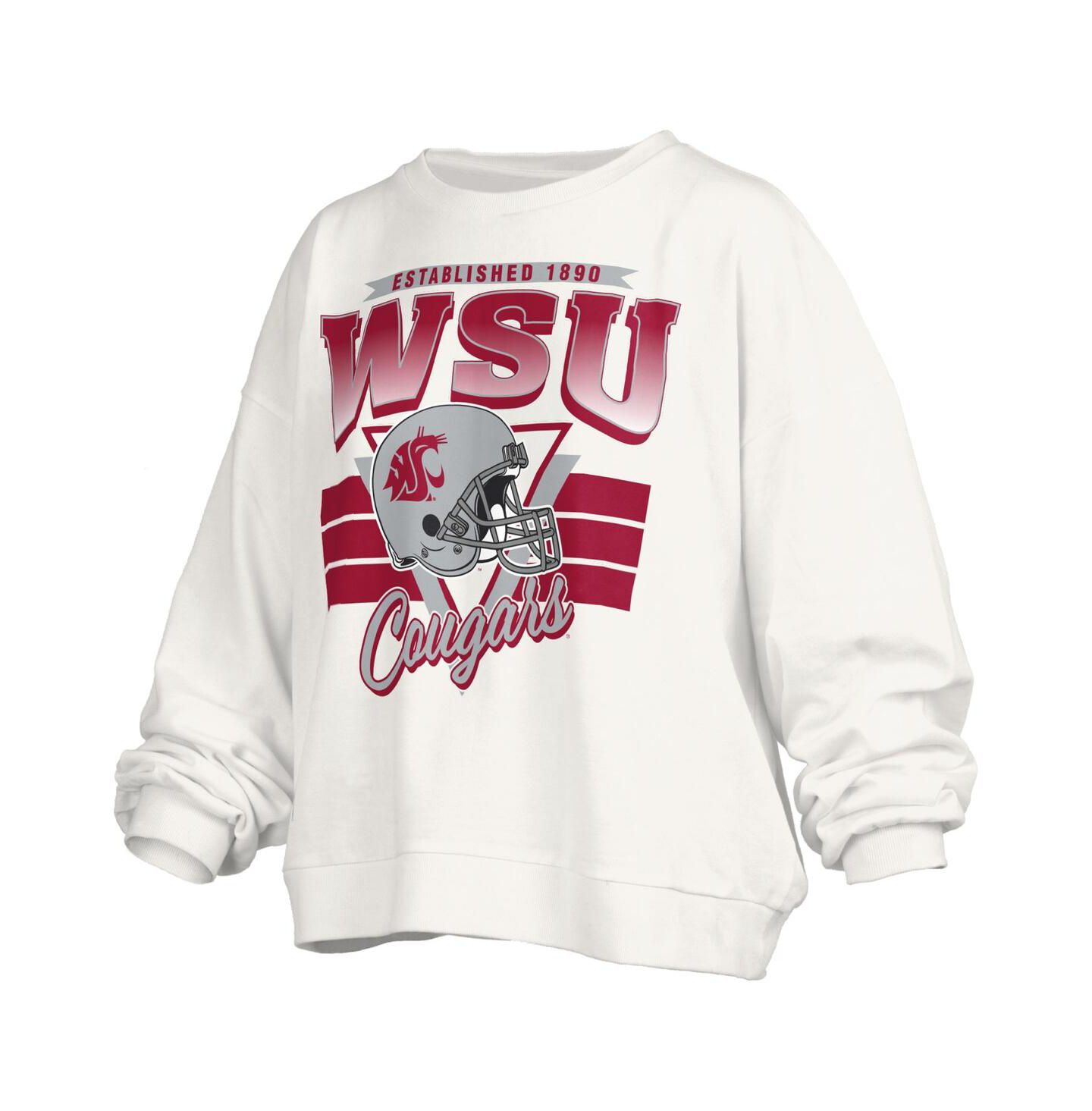 Женская толстовка Pressbox White Washington State Cougars Oversized Janice Retro Waist-Length Pullover — фото 3