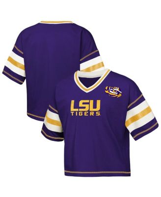 Outerstuff - Big Girls Purple LSU Tigers Gridiron Jersey V-Neck T-Shirt