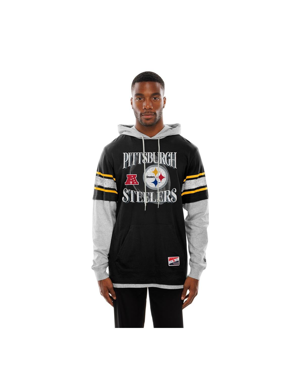 New Era Men's Black Pittsburgh Steelers Twofer Layered Long Sleeve Hoodie T-shirt In Black